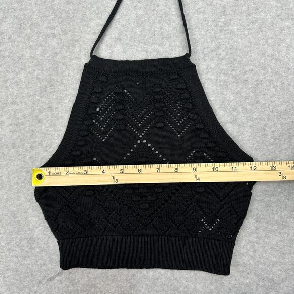 Hunter & Brown Halter Crop Top S Black Crochet Knit Backless Adjustable Tie-Back - Picture 11 of 11